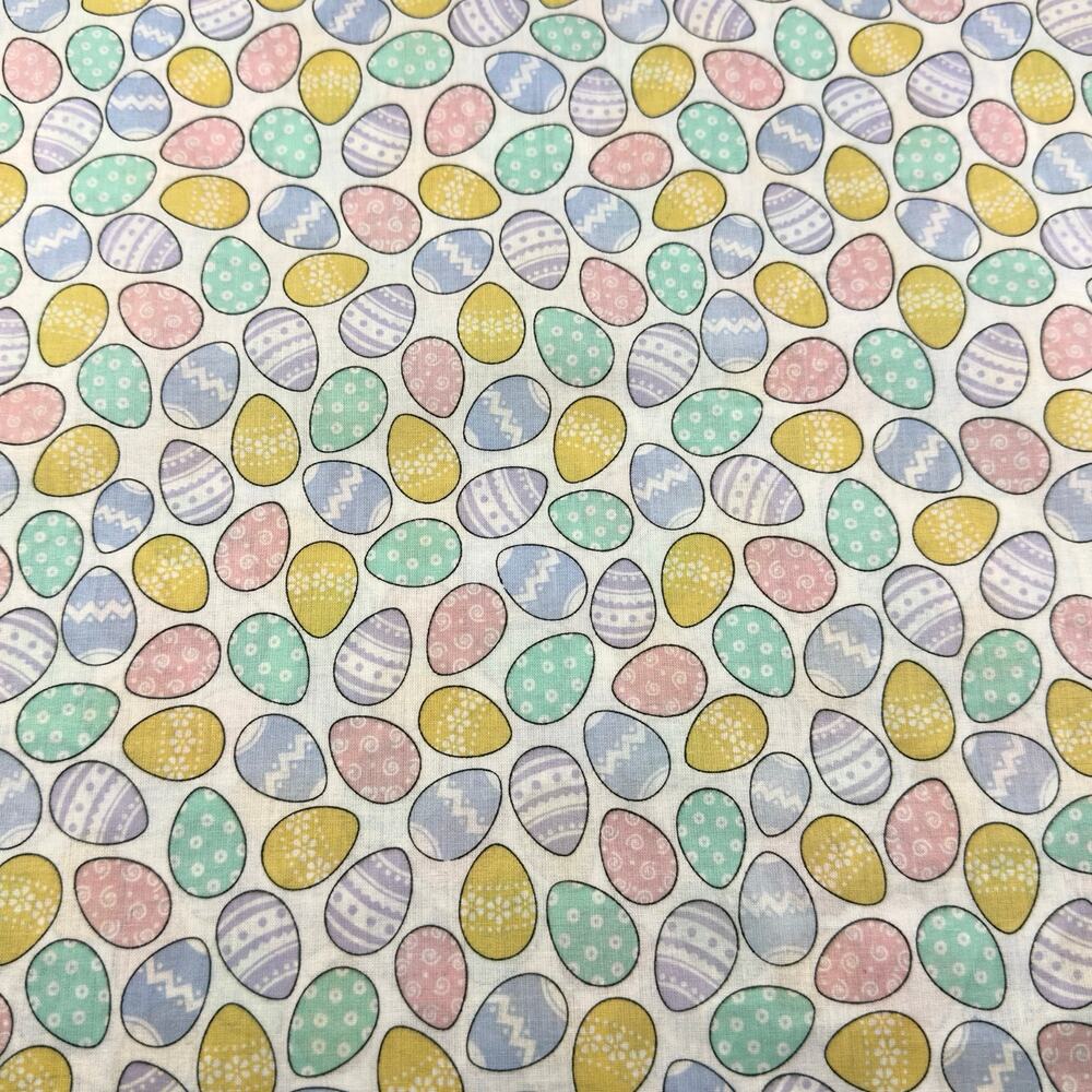 Easter Egg Pastel Floral Dot Zigzag Stripe Decorated Cotton Fabric - 1/2 Yard